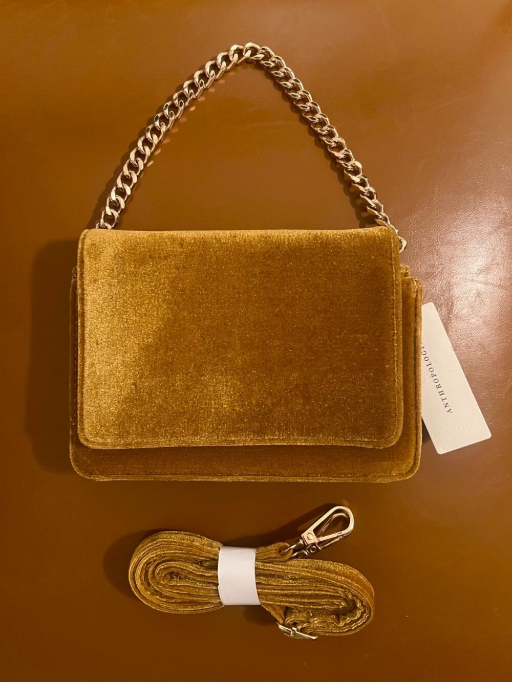 NWT Anthropologie Velvet Convertible Bag in Goldenrod Yellow